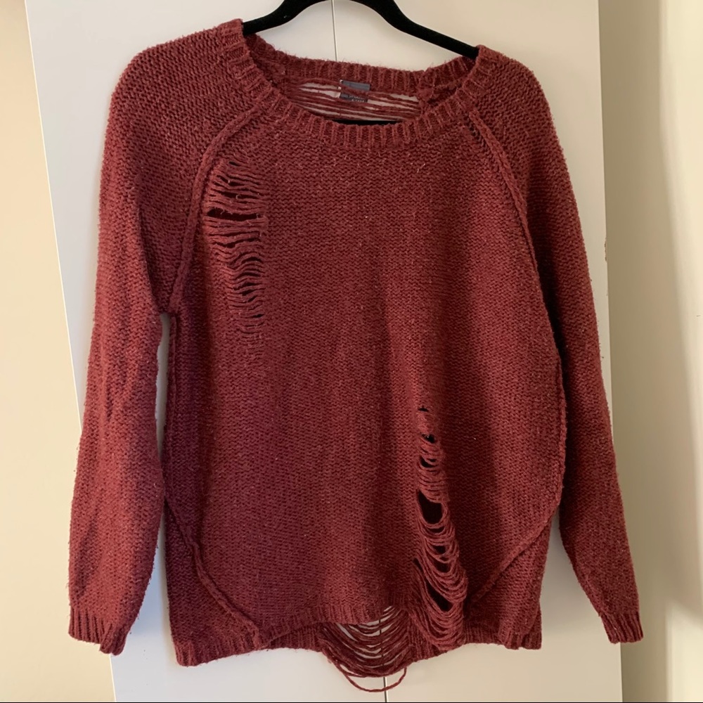 Maroon distressed sweater urban outfitters